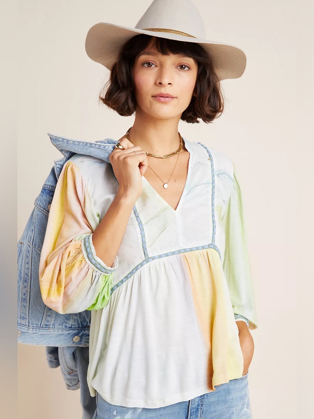 Anthropologie Bl^nk London Renata Tie-Dye Peasant Blouse Small Watercolor